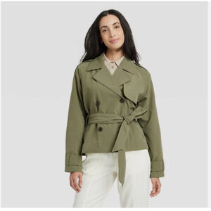 Women's Short Trench Coat -Sz Medium Olive- A New Day NWT Reg $40